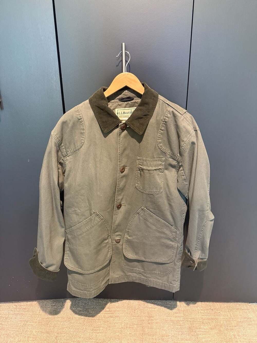 L.L.Bean Men's Field Coat Jacket Size M Reg Green Corduroy Collar